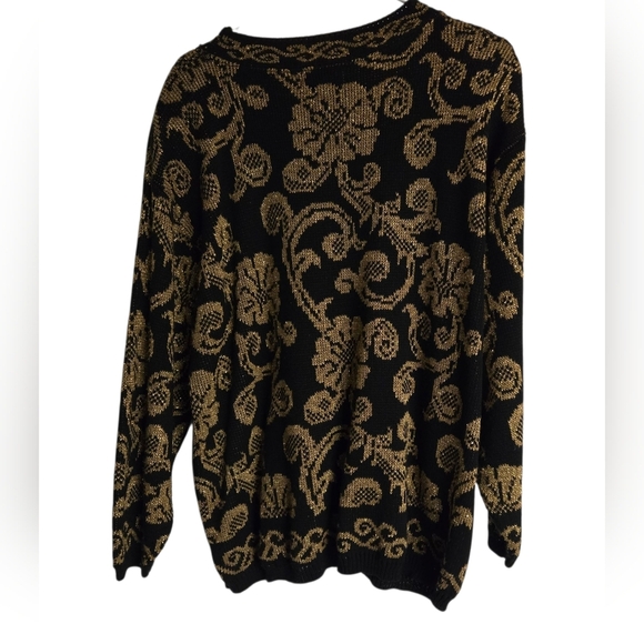 Alfred Dunner Black and Gold Patterned Sweater Vintage Size Large - Picture 2 of 5